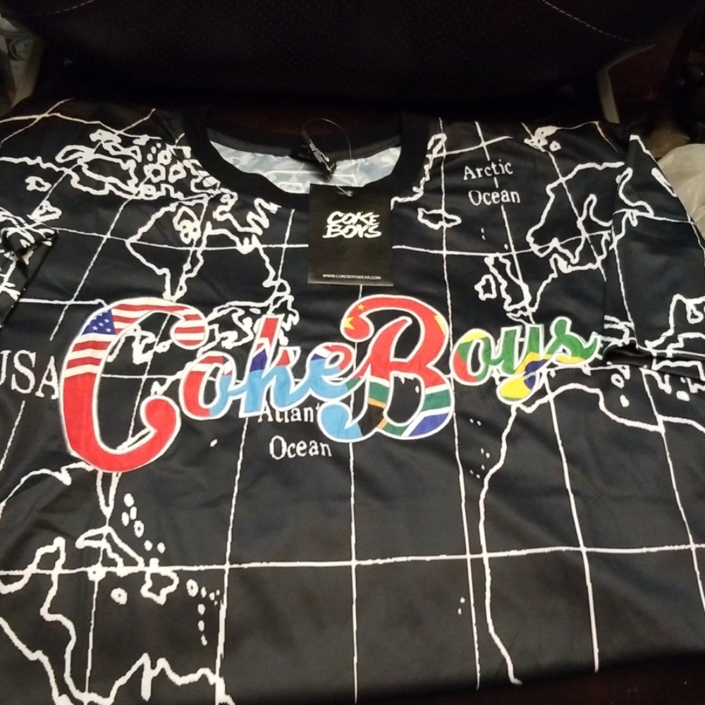 NWT Coke Boys Logo Map Jersey Oversized Tee